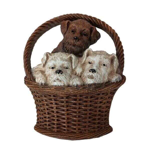 Vintage B Ornawood Basket of Puppie Wall Plaque Hanging Mid Century Modern - Picture 1 of 6